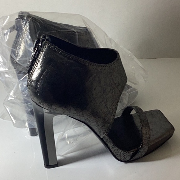 Dkny Black Gray Heels with Textured Straps and Metallic Heel - Picture 5 of 9